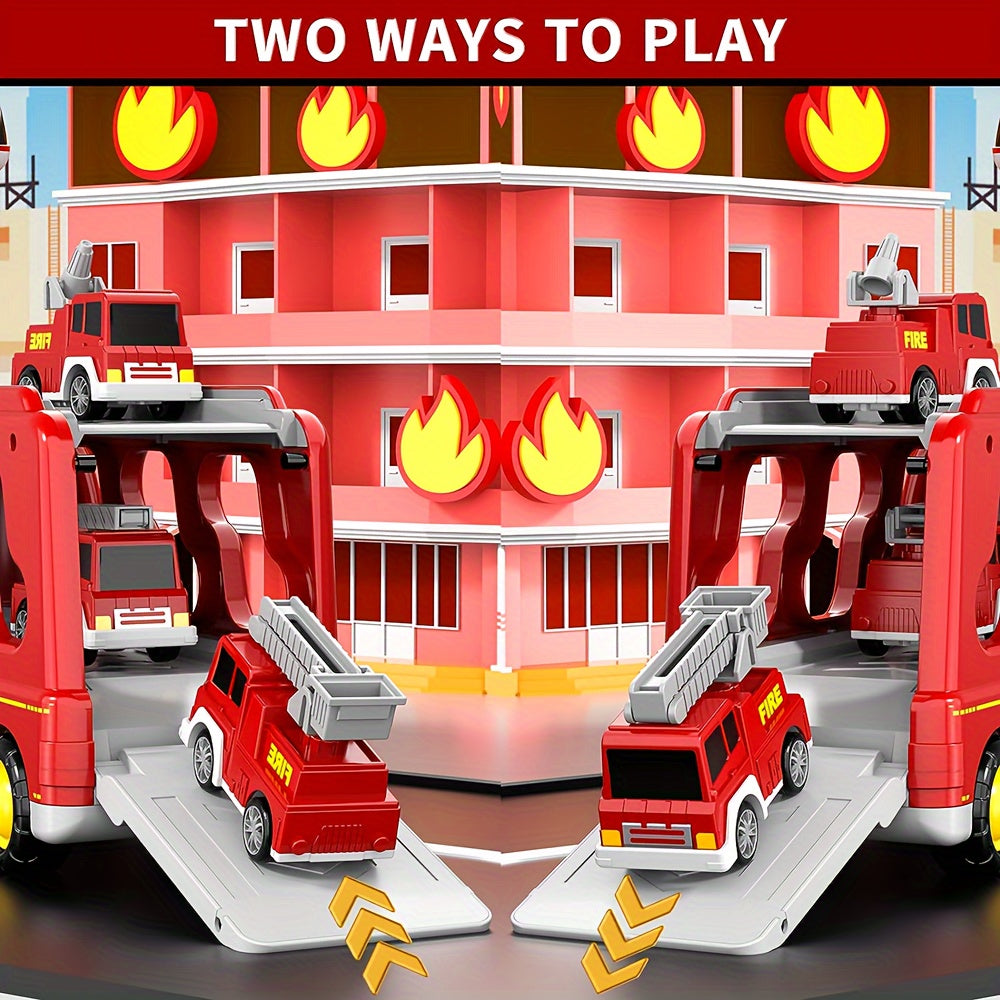 Fire Truck Set: 5 Large Double Decker, 4 Small Extinguishers, 1 Urban Vehicle