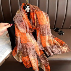 Butterfly Print Gauze Scarf Sunscreen Shawl Classic Windproof Head Wrap