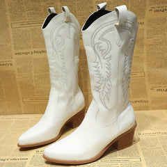 Women's Chunky Heeled Western Boots Embroidered Cowgirl Boots