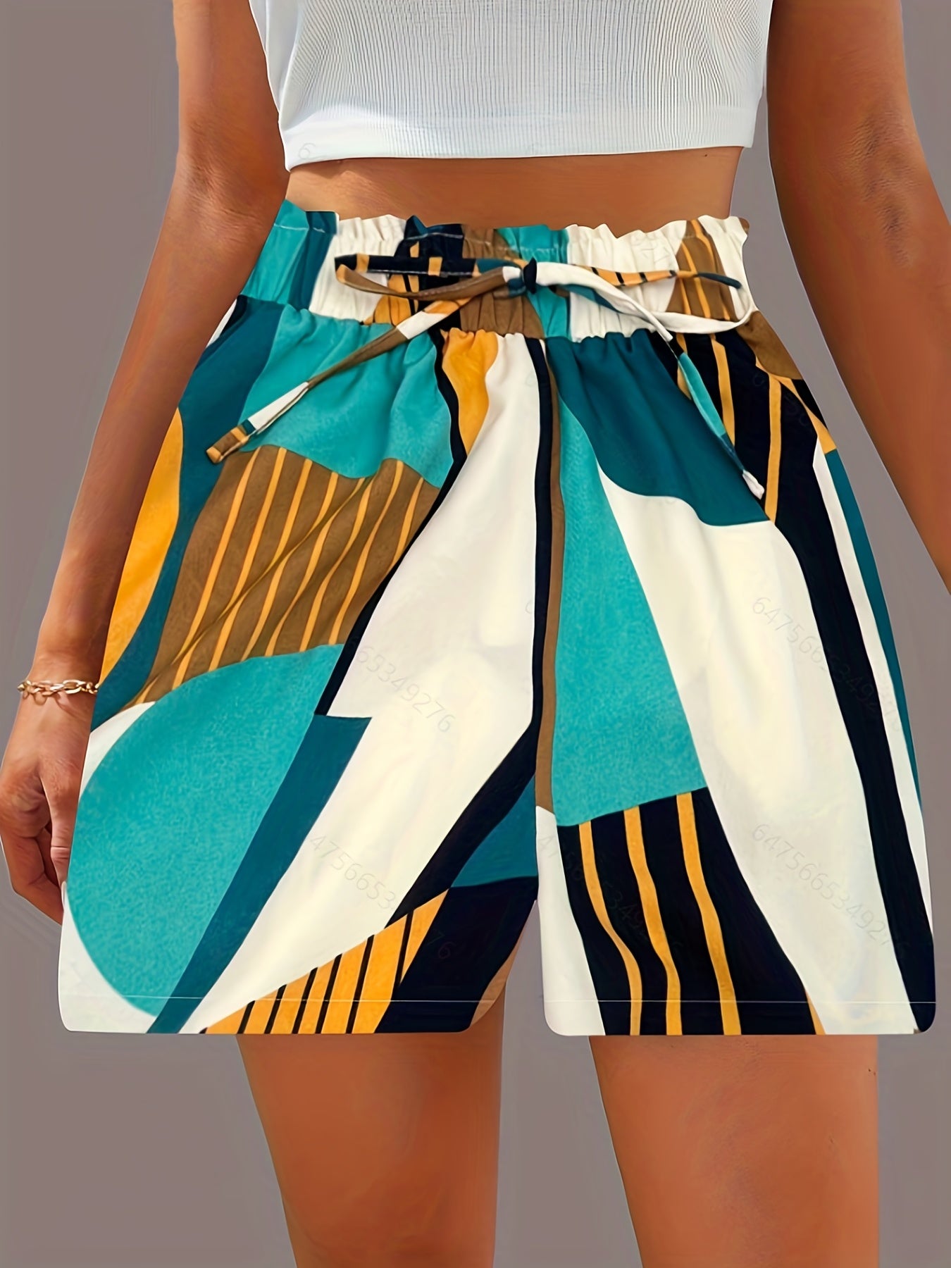 Abstract Print Drawstring Shorts Vacation Elastic Waist Summer Shorts Women