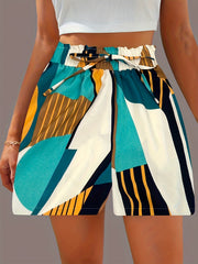 Abstract Print Drawstring Shorts Vacation Elastic Waist Summer Shorts Women