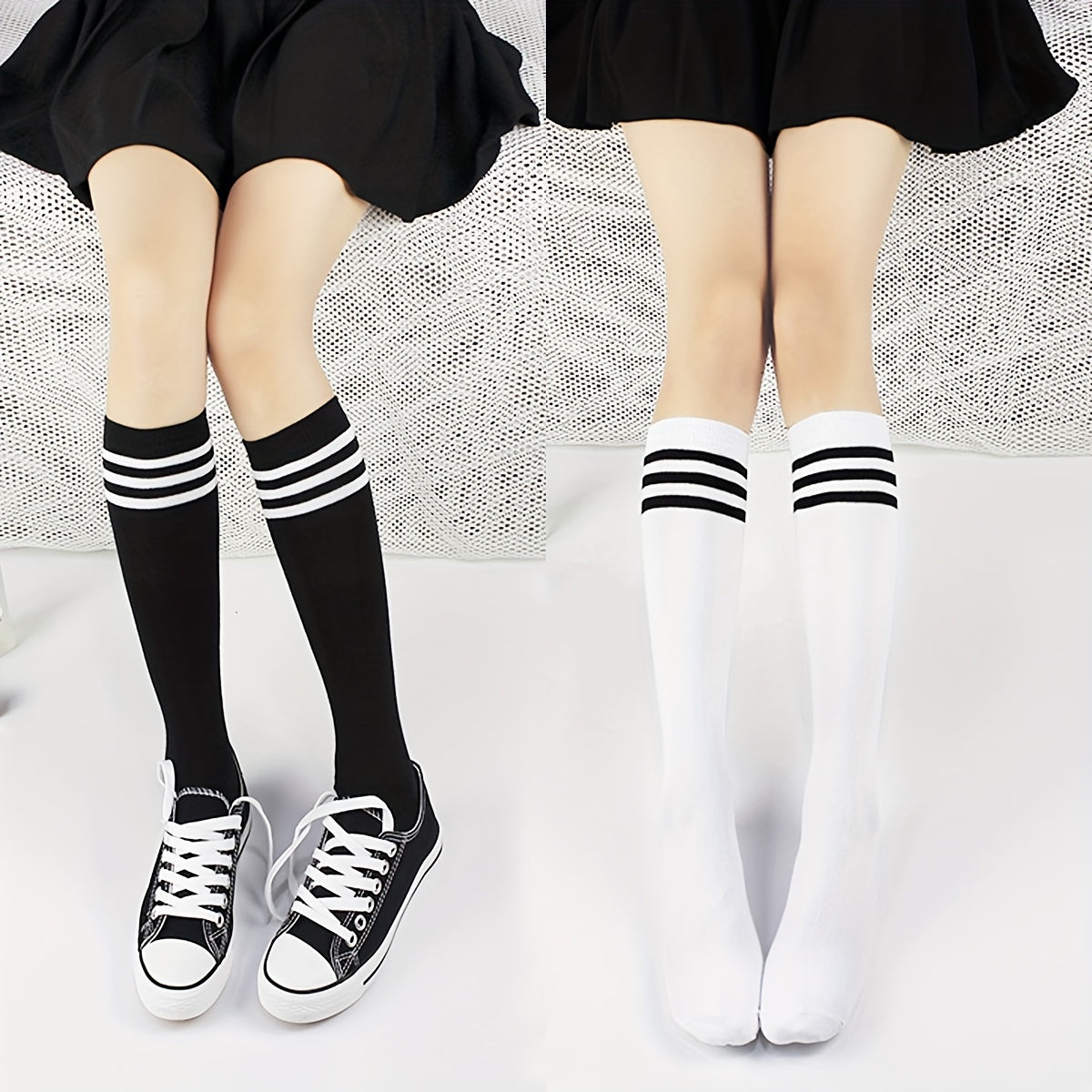 Striped Trim Calf Socks Women's Knee High Stockings