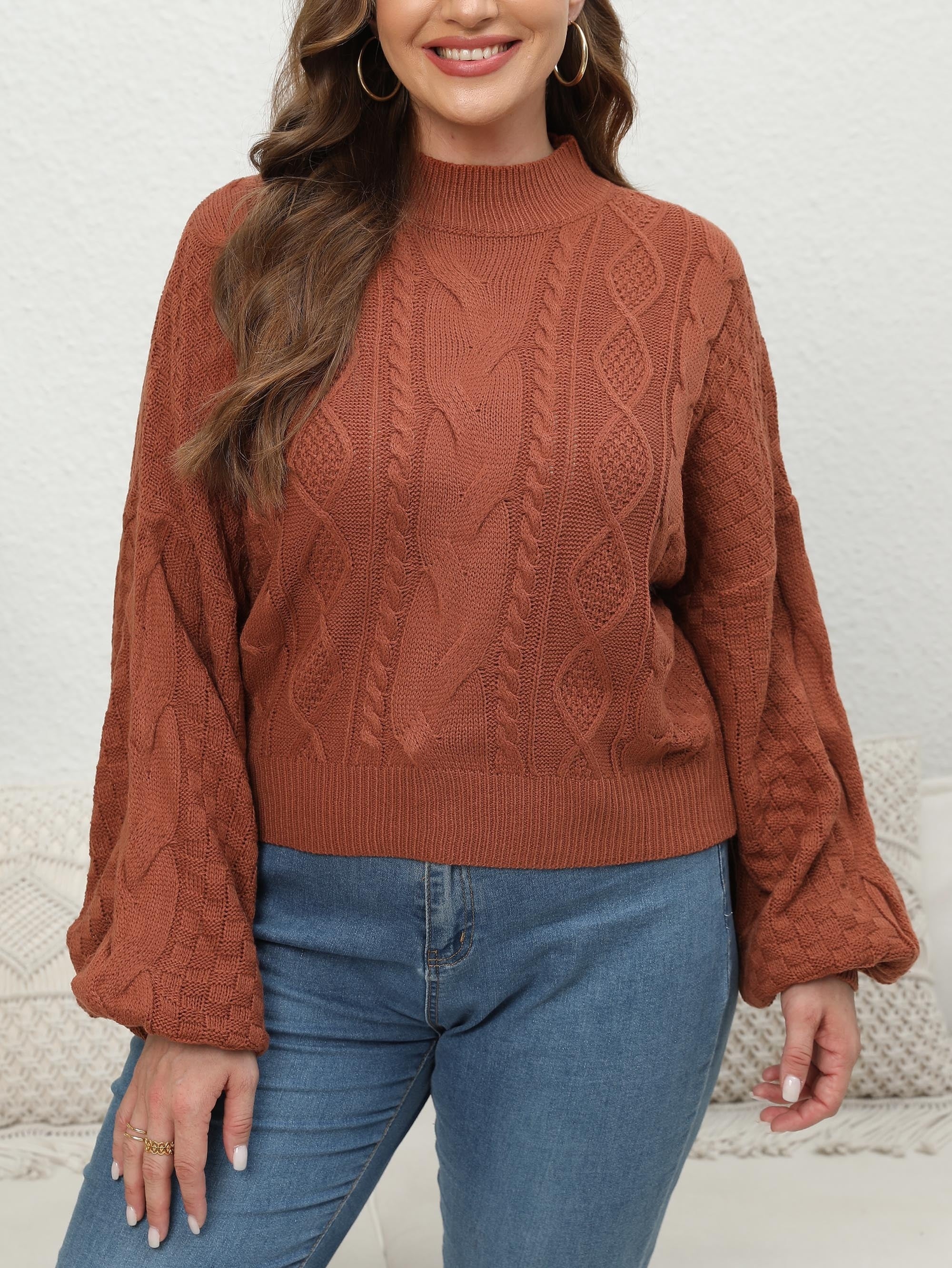 Women's Casual Sweater Argyle Lantern Sleeve Pullover