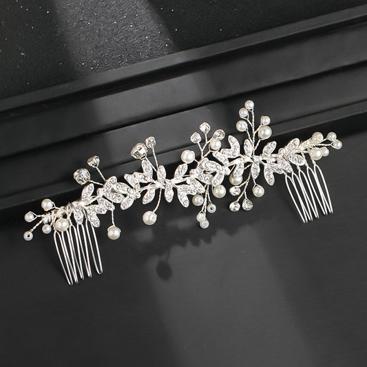 Crystal Faux Pearl Leaf Bridal Hair Comb - Wedding Hair Accessories