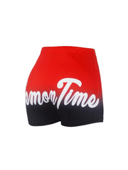 Women's Plus Art Letter Print Ombre Elastic High Rise Medium Stretch Shorts