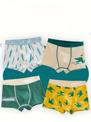 4pcs Boys Boxer Briefs Cartoon Print Elastic Waist Breathable Kids Clothes