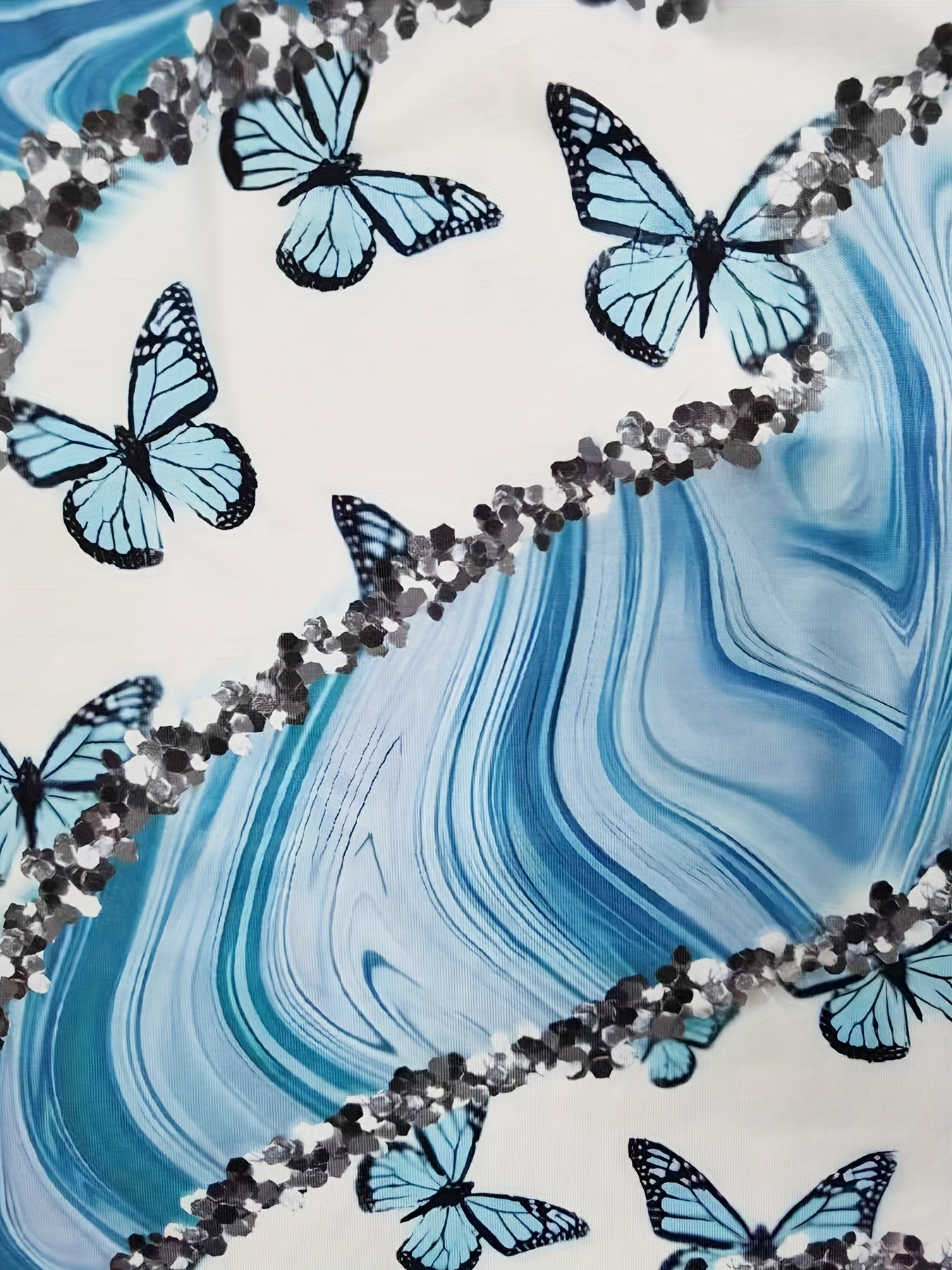 Butterfly Sequin Print Cami Top V Neck Summer Sleeveless