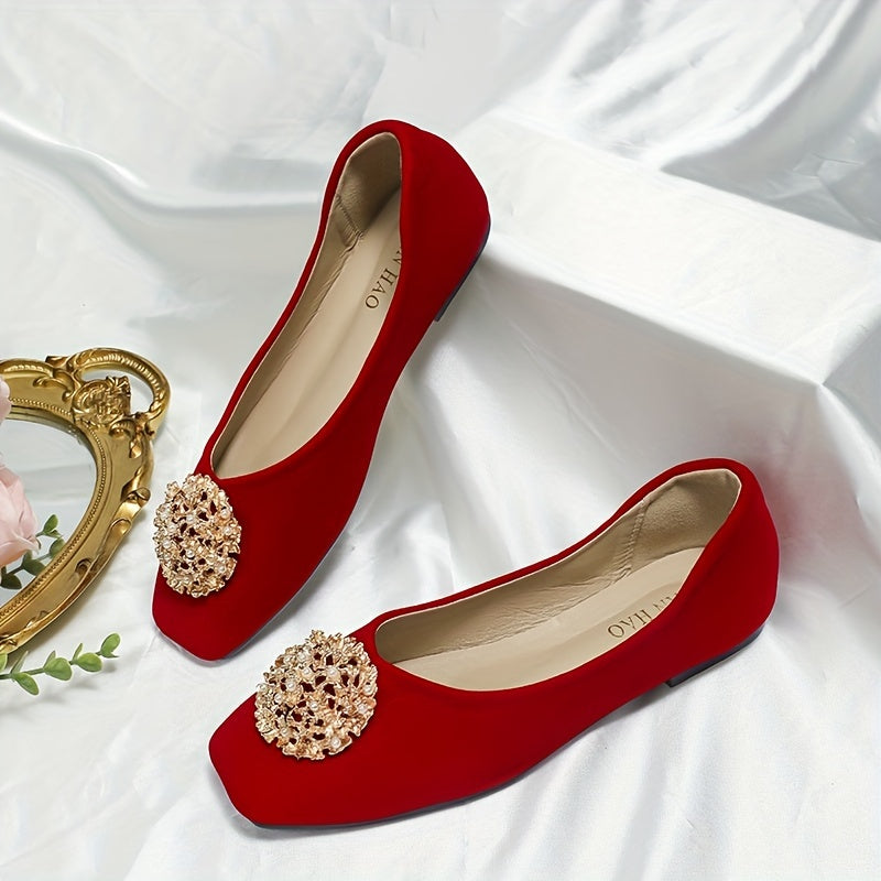 Women's Ballet Flats with Faux Pearl Metal Decor