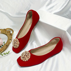 Women's Ballet Flats with Faux Pearl Metal Decor
