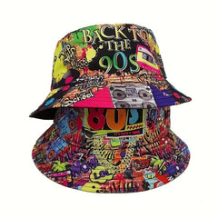Retro 80s 90s Graffiti Tape Bucket Hat Sun Protection Hip hop Hat