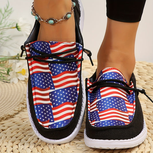 Flag Pattern Low Lace Up Flat Canvas Shoes for Women