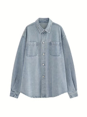 Loose Fit Long Sleeves Denim Shirt Women's Clothing