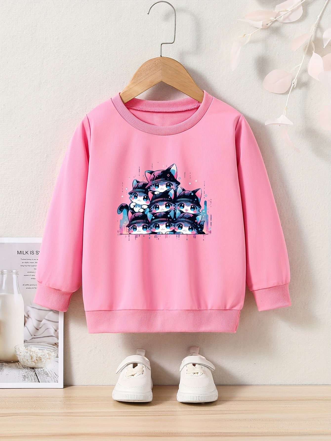 OERYUI Anime Kitty Sweatshirt Casual Kids Pullover