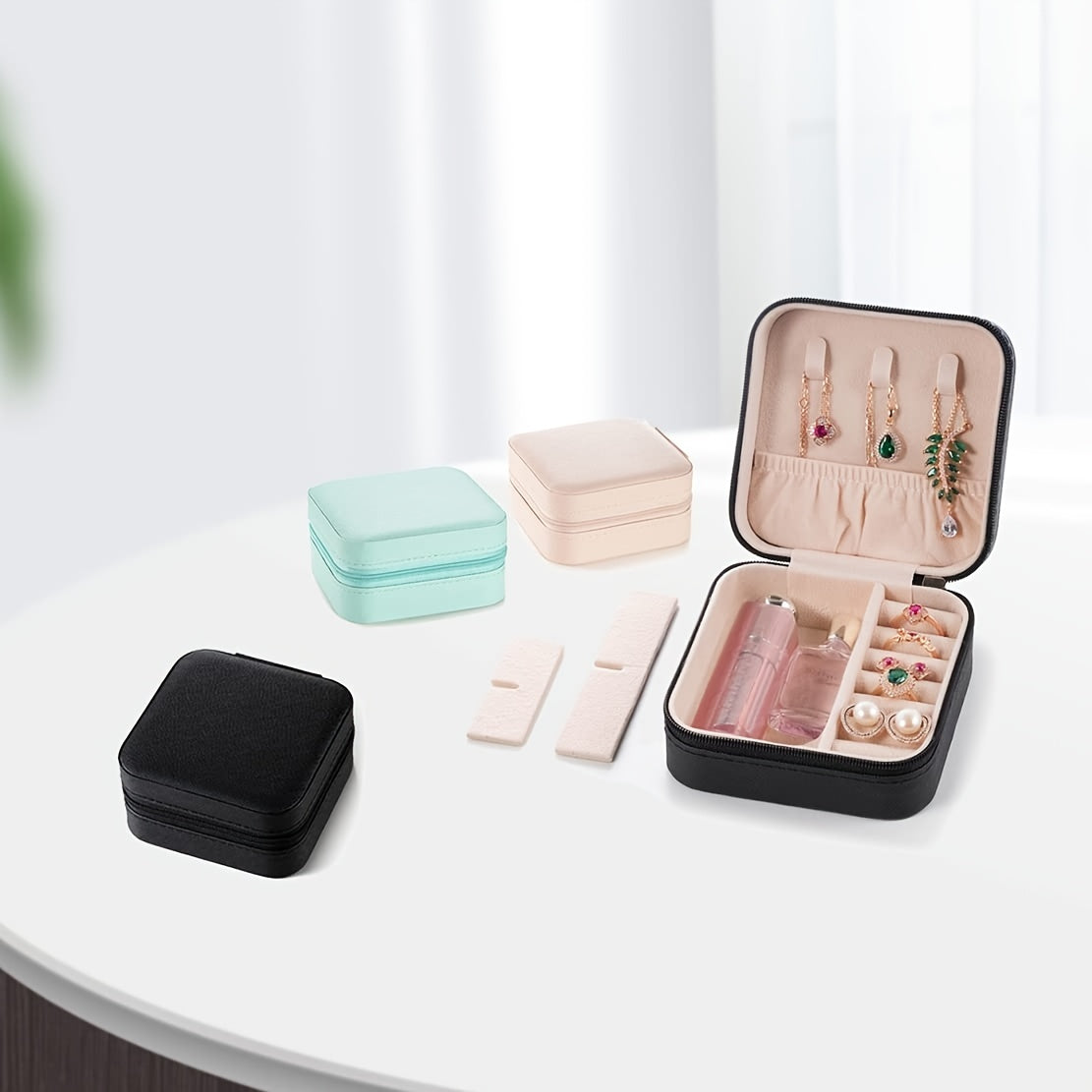 Portable Travel Mini Jewelry Box Leather Ring Organizer Case