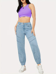 Women's Non Stretch Jogger Pants Slash Pockets Straight Legs Denim Pants