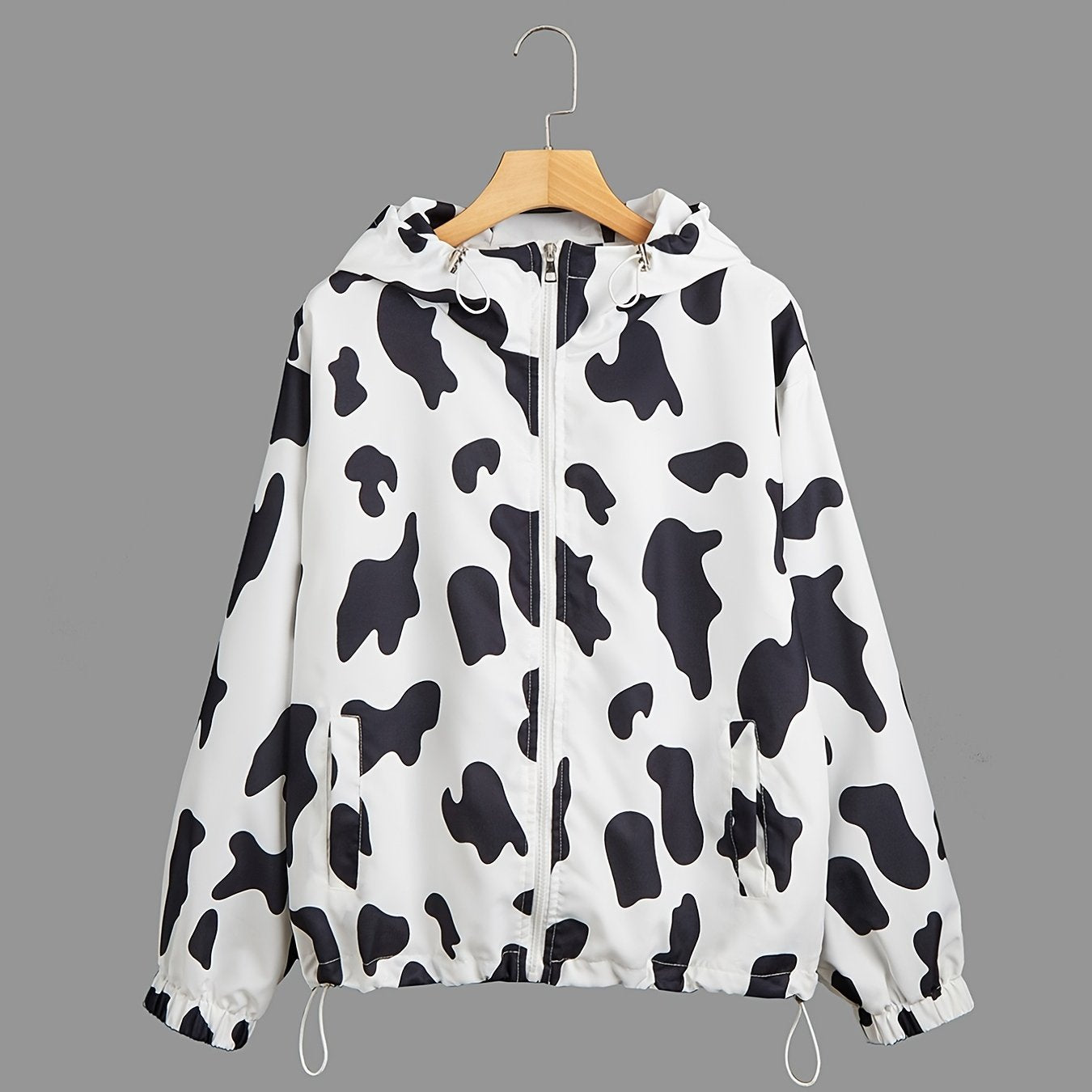 Cow Print Zip Up Hooded Jacket Y2K Coat