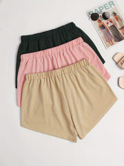 3 Pack Plus Size Basic Shorts Set Solid Plain Elastic Drawstring Shorts