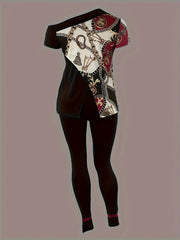 Plus Chain Print One Shoulder Top & Leggings Set