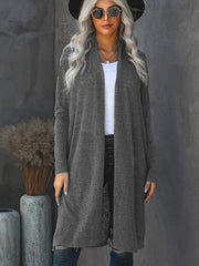 Drop Shoulder Pocketed Long Cardigan Loose Long Sleeve Knit Women's Clothing