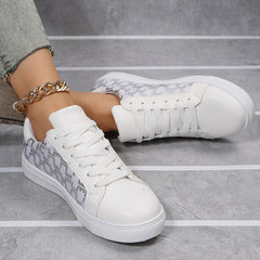 Women's Stylish Printed Low Top Lace Up Flat Sneakers