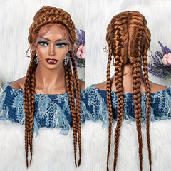 Braided Hair Wigs 4 Strands Dutch Braids Synthetic Lace Front Wigs