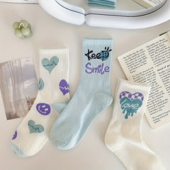 3 Pairs Heart Print Socks Mid Tube Women's Stockings
