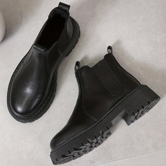 Stylish Chunky Heel Combat Boots with Stretch Fabric Sides