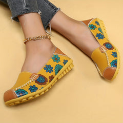 Women's Yellow Flower Pattern Flat Casual Shoes Lightweight