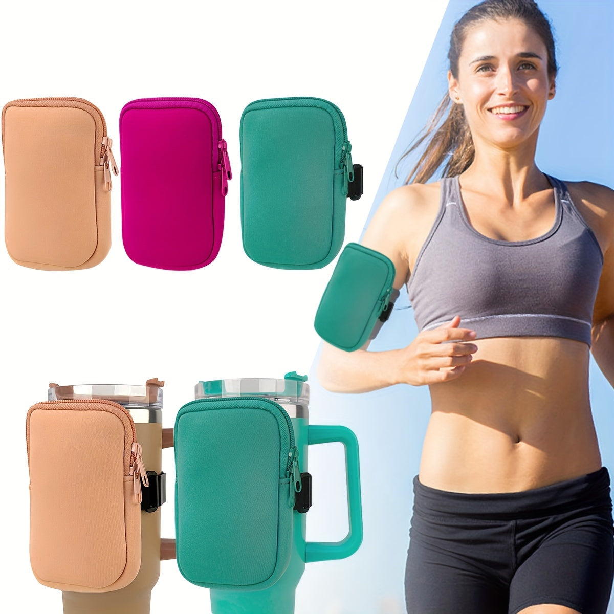 Neoprene Water Bottle Zipper Pouch Bag for Tumblers - Outdoor Sports Wrist Bag
