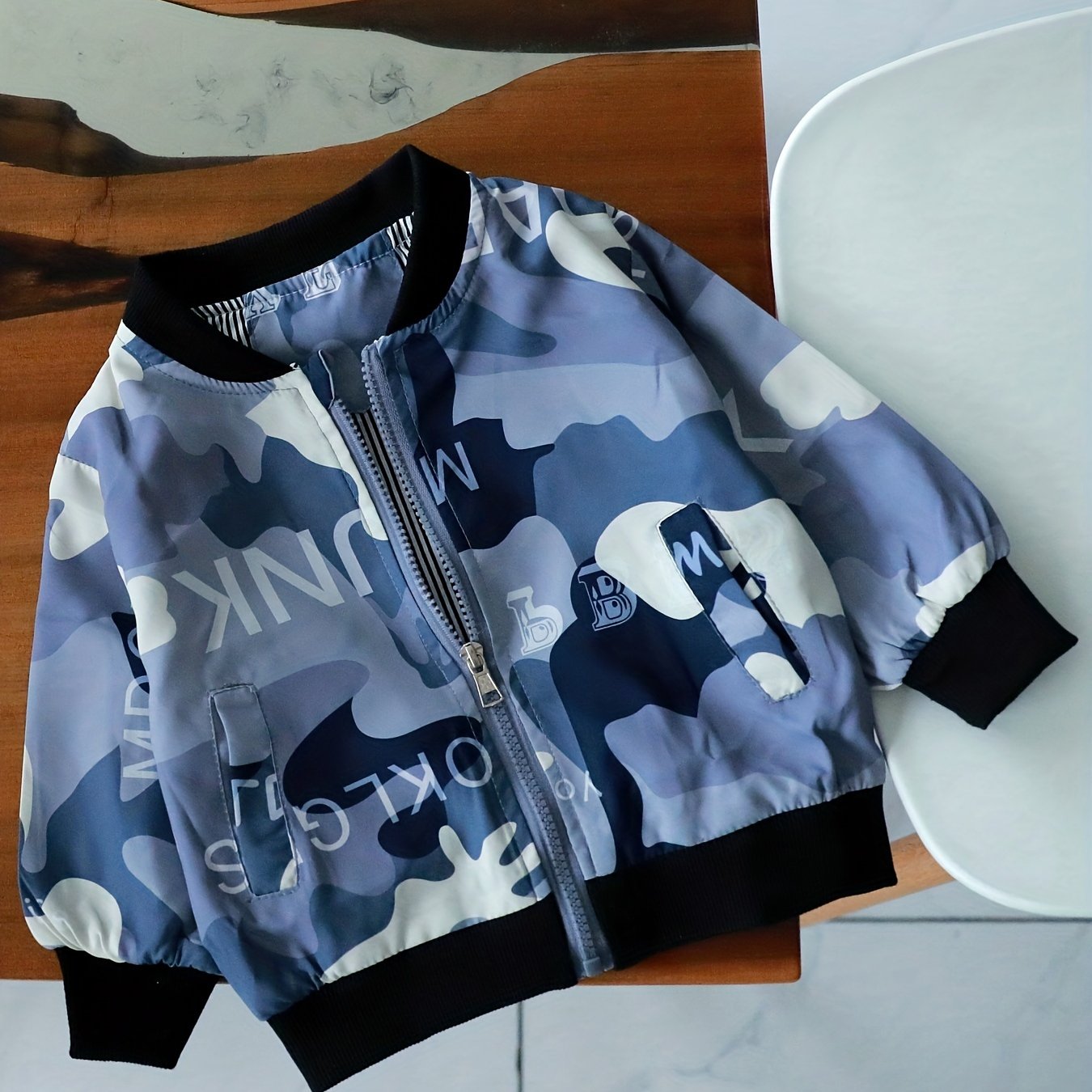 Boys Camo Print Windbreaker Jacket Zip Up Coat Kids Clothing