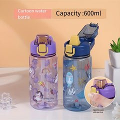 600ml Cartoon Leakproof Water Cup with Straw for Outdoor Sports