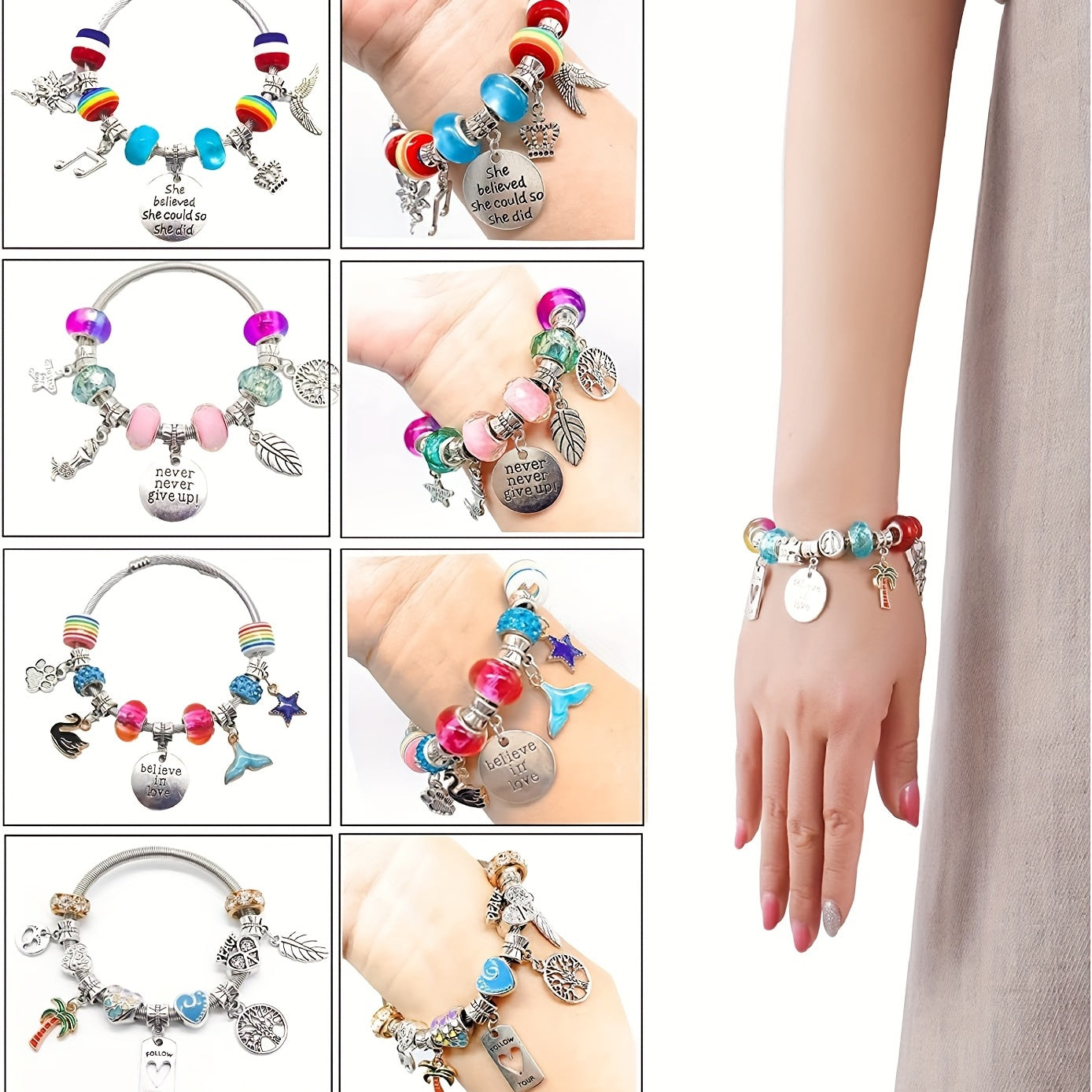 30 PCS Large Hole Glass Beads Mixed Spacer Beads With Rhinestones