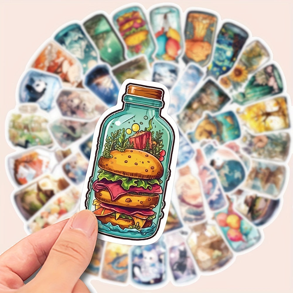 50pcs World In Bottle Sticker Decals Waterproof Vinyl Stickers Pack for Laptop