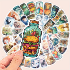 50pcs World In Bottle Sticker Decals Waterproof Vinyl Stickers Pack for Laptop