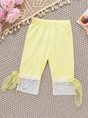 Girls Mesh Tie Bow Lace Cropped Leggings