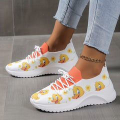 Duck Print Mesh Breathable Woven Shoes Lightweight Comfortable Sneakers