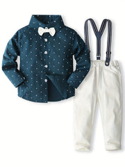 Toddler Boy's Star Pattern Bowtie Shirt & Overalls Set Outfits