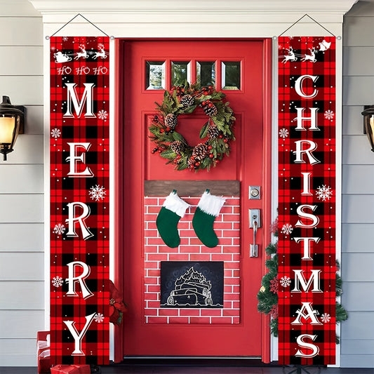 Merry Christmas Happy Year Banners Porch Signs Hanging Couplet Home Decor