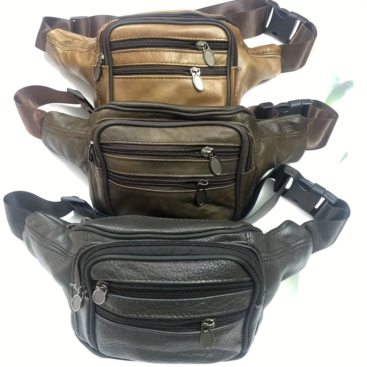 Men's Leather Waist Bag Large Capacity Crossbody Bag for Outdoor Sports