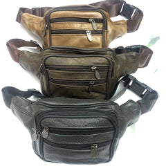 Men's Leather Waist Bag Large Capacity Crossbody Bag for Outdoor Sports
