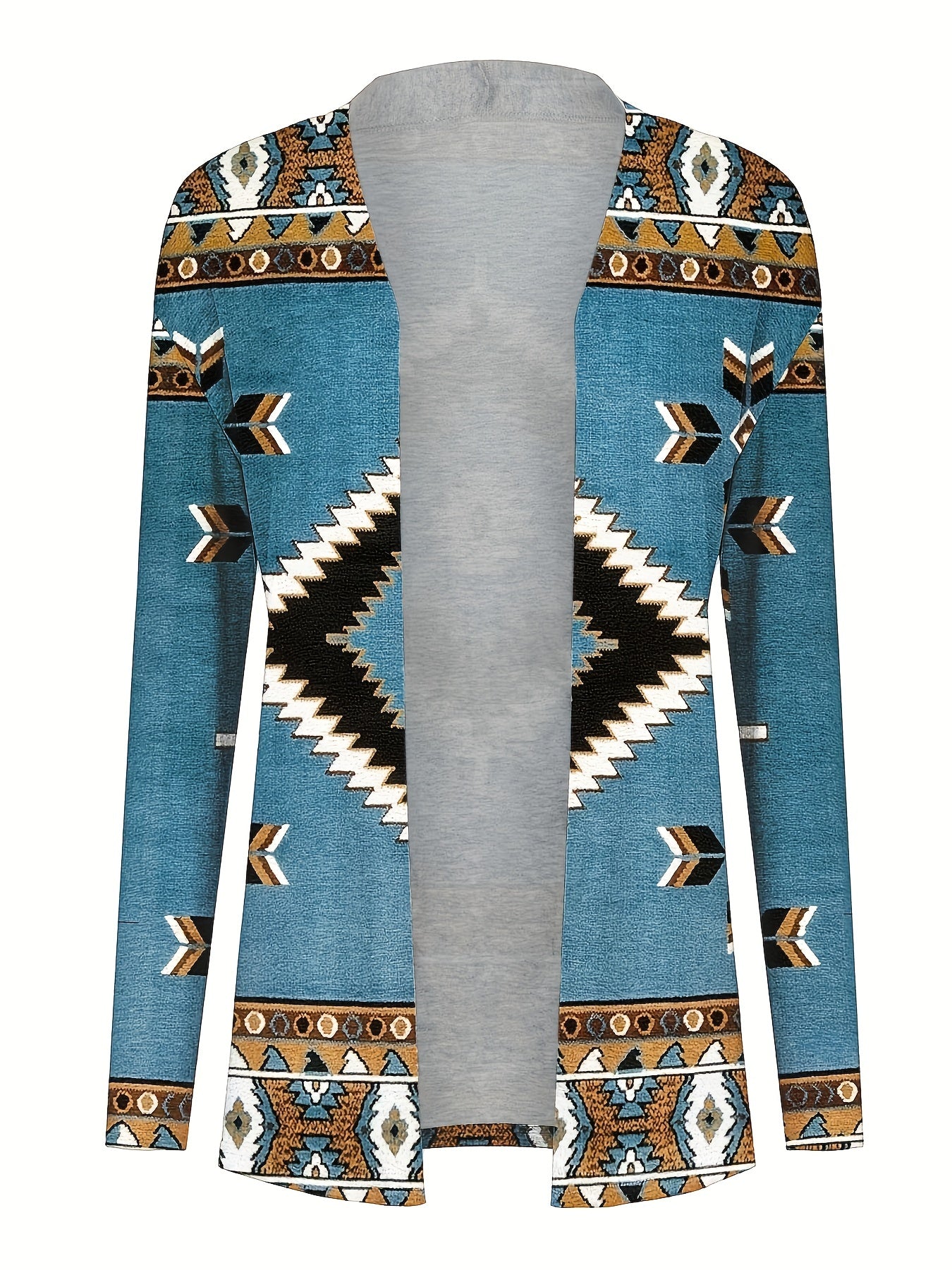 Boho Cardigan Geometric Print Long Sleeve Open Front Cardigan