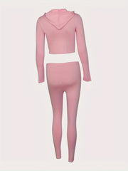 2pcs Yoga Sets Zipper Hooded Jacket & Leggings Women's Activewear