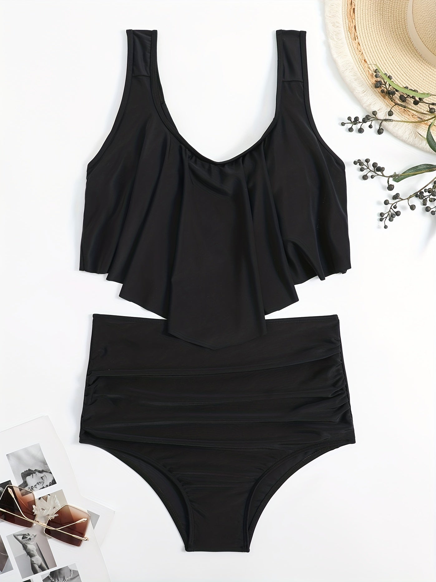 Peplum Tankini Set High Waist Swimsuit Women's Swimwear