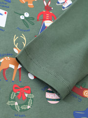 Christmas Print Boys T-shirt Long Sleeve Crew Neck Holiday Clothes