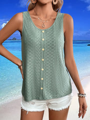 Eyelet Tank Top Crew Neck Summer Sleeveless Casual Tank Top