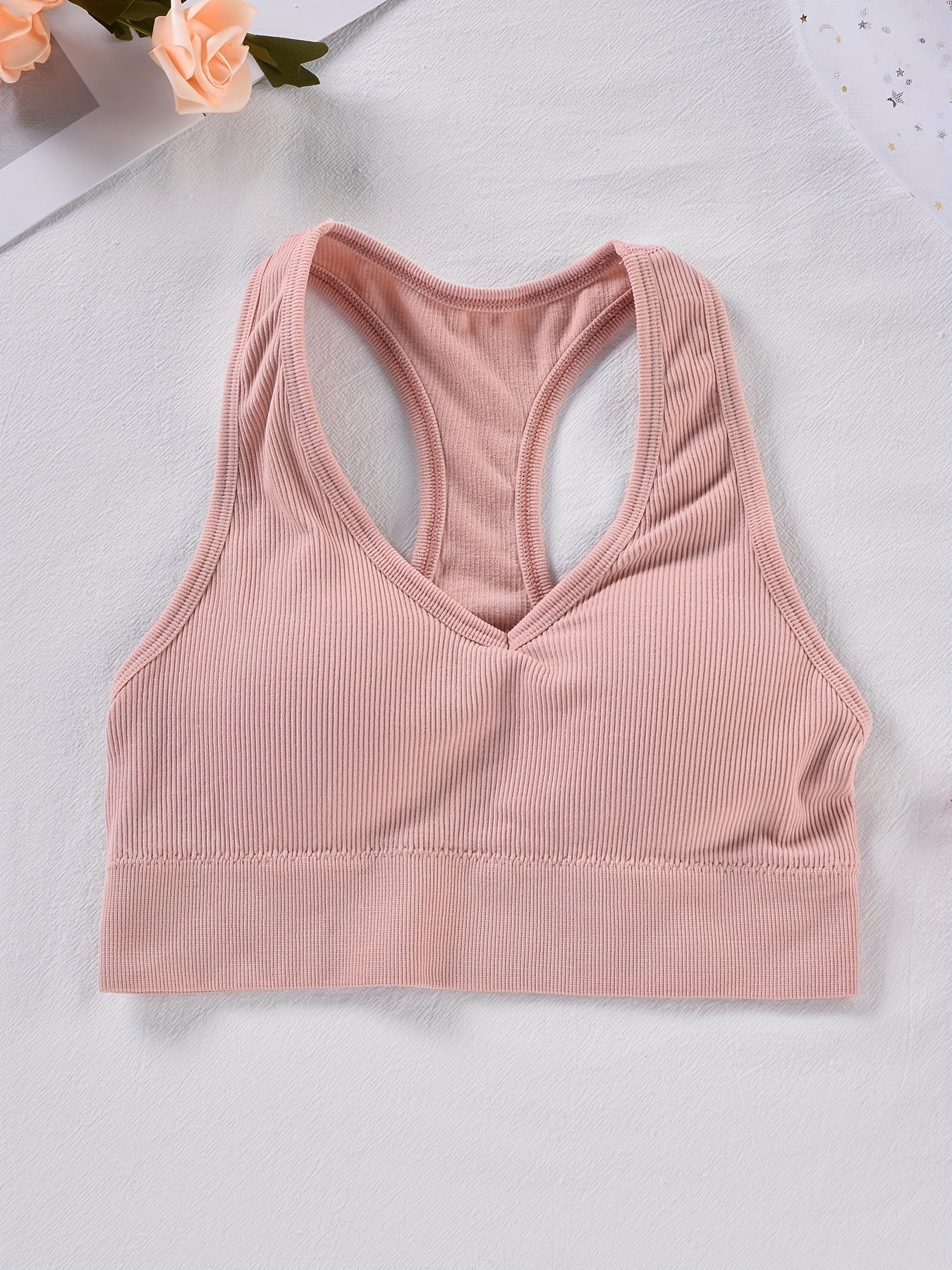 Ribbed Wireless Sports Bra Breathable Workout Tank Bra Women's Lingerie