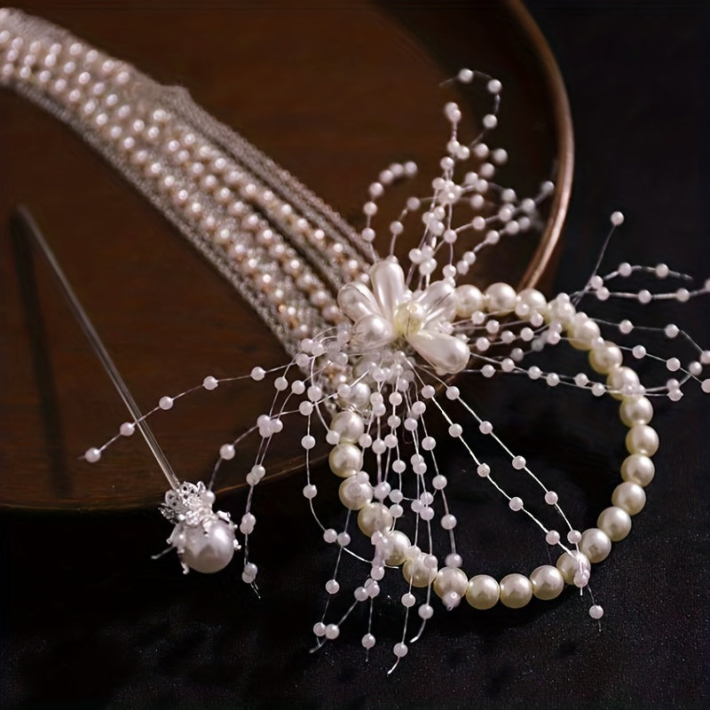 Faux Pearl Hair Tie Tassel Chinese Wedding Bride Accessories