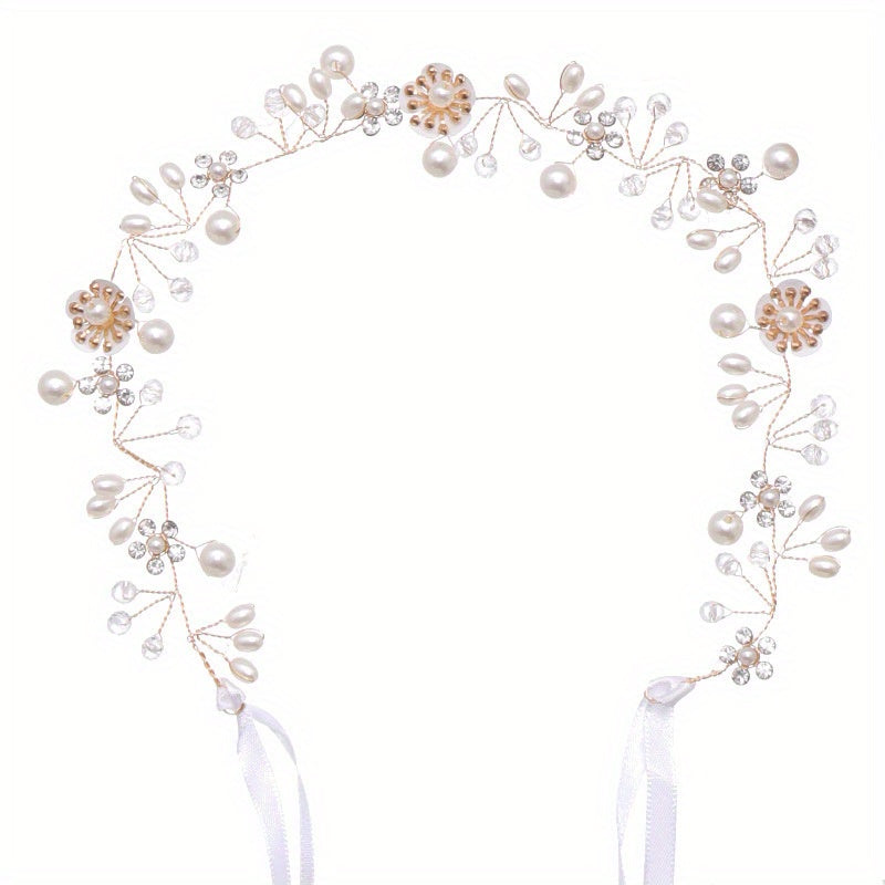 Faux Pearl Flower Headband Tiara For Women Bride Party Wedding