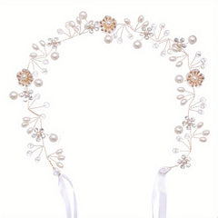 Faux Pearl Flower Headband Tiara For Women Bride Party Wedding
