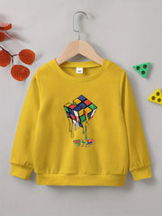 Melting Cube Print Boys Pullover Sweatshirt Long Sleeve Tops